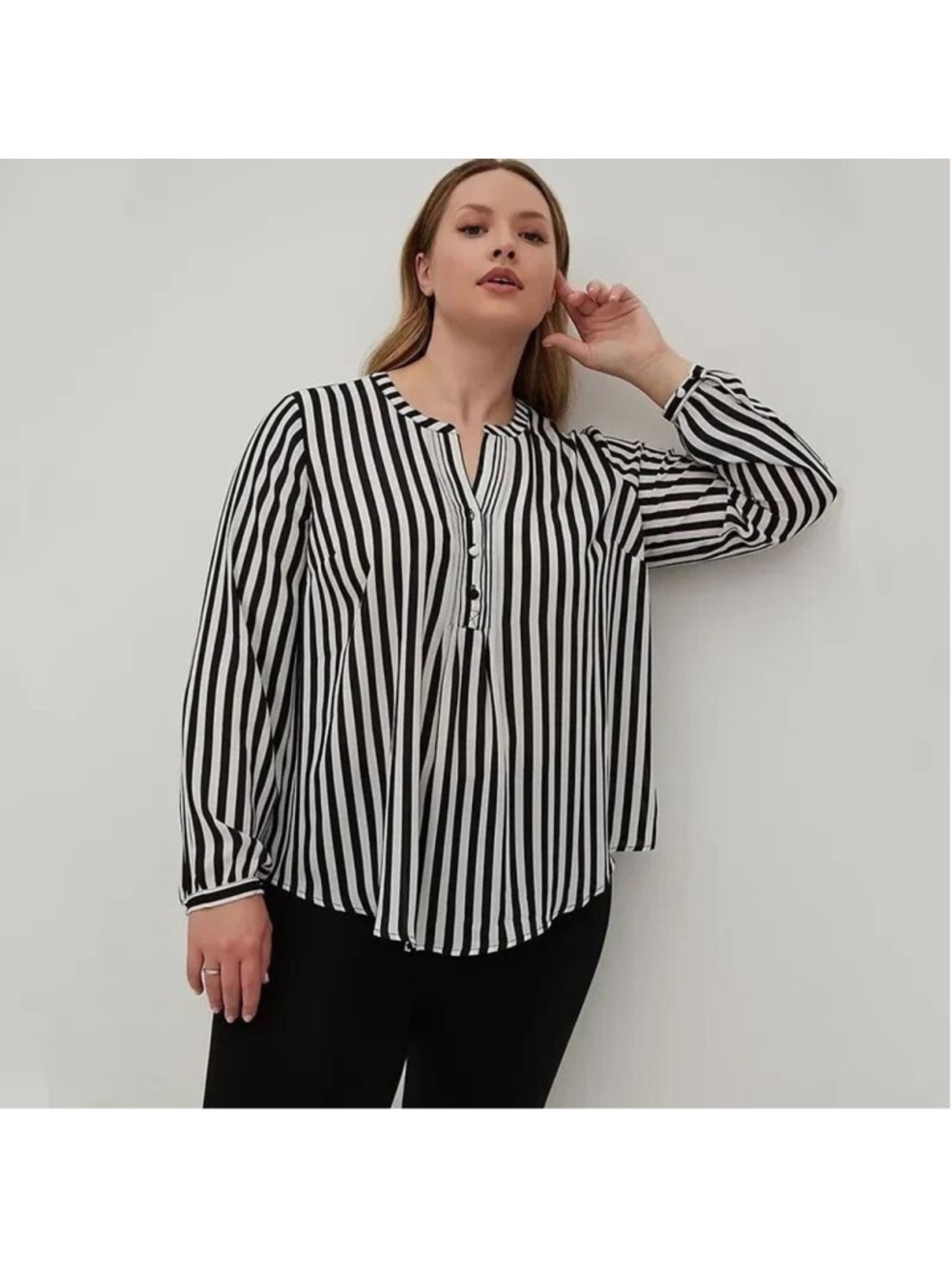 Torrid Georgette Striped Pintuck Long Sleeve Blouse (Sz 1X)